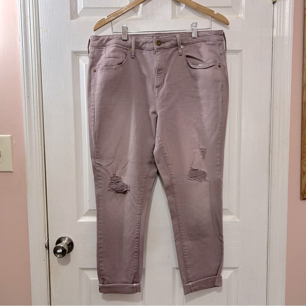 Mossimo Denim High Rise Skinny Power Stretch Distressed Jeans Mauve 16 Regular